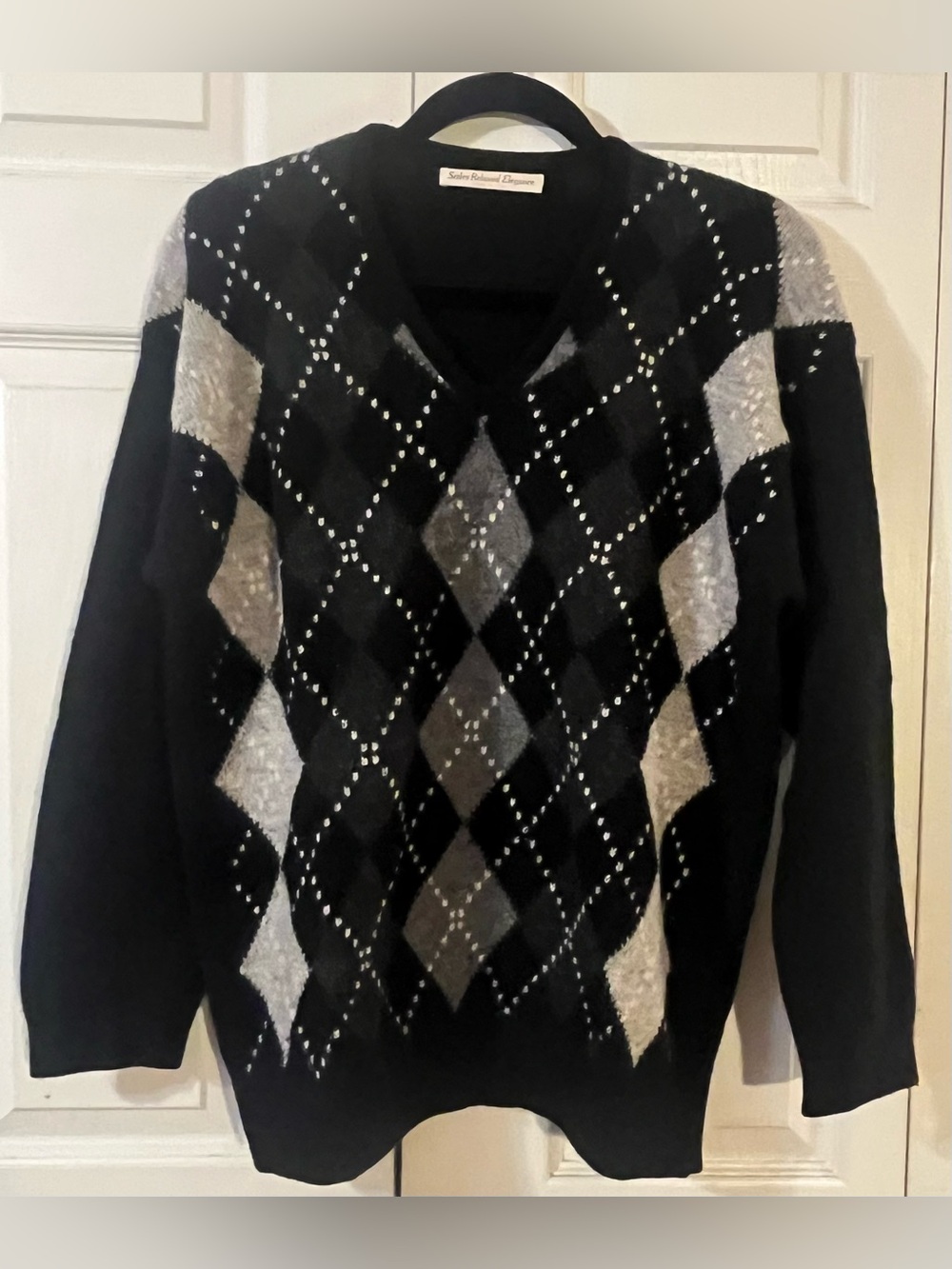Sisley Relaxed Elegance Made In Italy Pure Wool Argyle Sweater Size Small